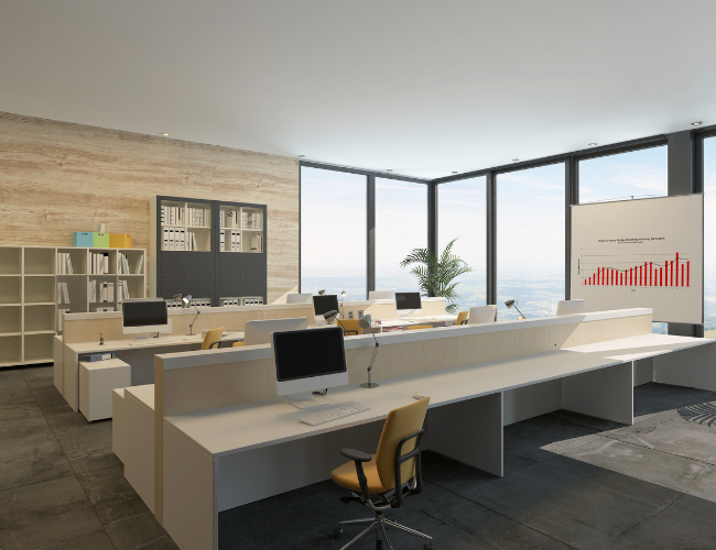 A tidy office after an office cleaning in Leeds.
